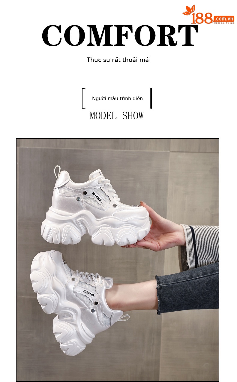 Giày sneaker nữ chunky đế dày tăng chiều cao, phong cách thể thao — Màu trắng chi tiết 11