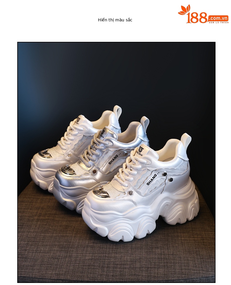 Giày sneaker nữ chunky đế dày tăng chiều cao, phong cách thể thao — Màu trắng chi tiết 18