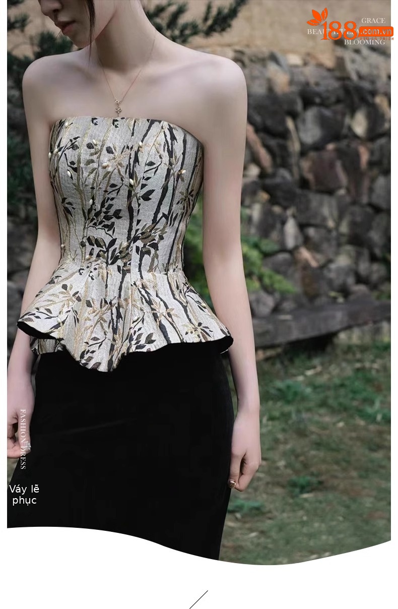 Đầm dạ hội đuôi cá không dây, thiết kế sang trọng, tôn dáng — Kiểu ống ngực màu đen, Kiểu quây ngực màu đỏ rượu chi tiết 2