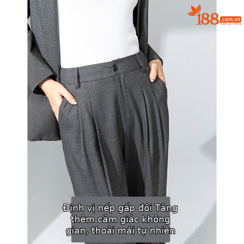 Áo blazer nữ cổ V len TR cao cấp dáng suông công sở — Quần màu xám 73144113