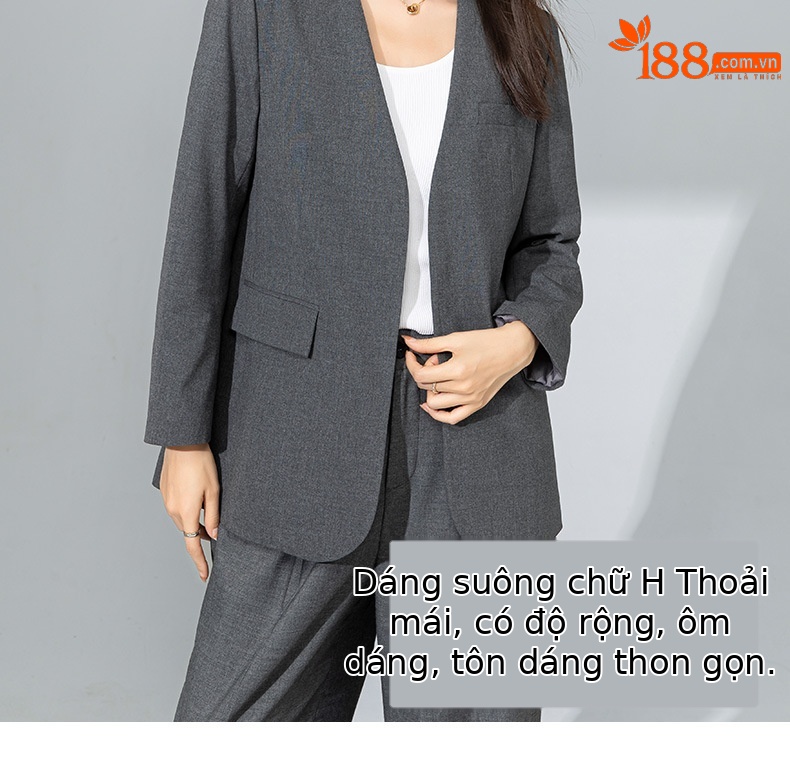 Áo blazer nữ cổ V len TR cao cấp dáng suông công sở — Quần màu xám 73144113 chi tiết 7