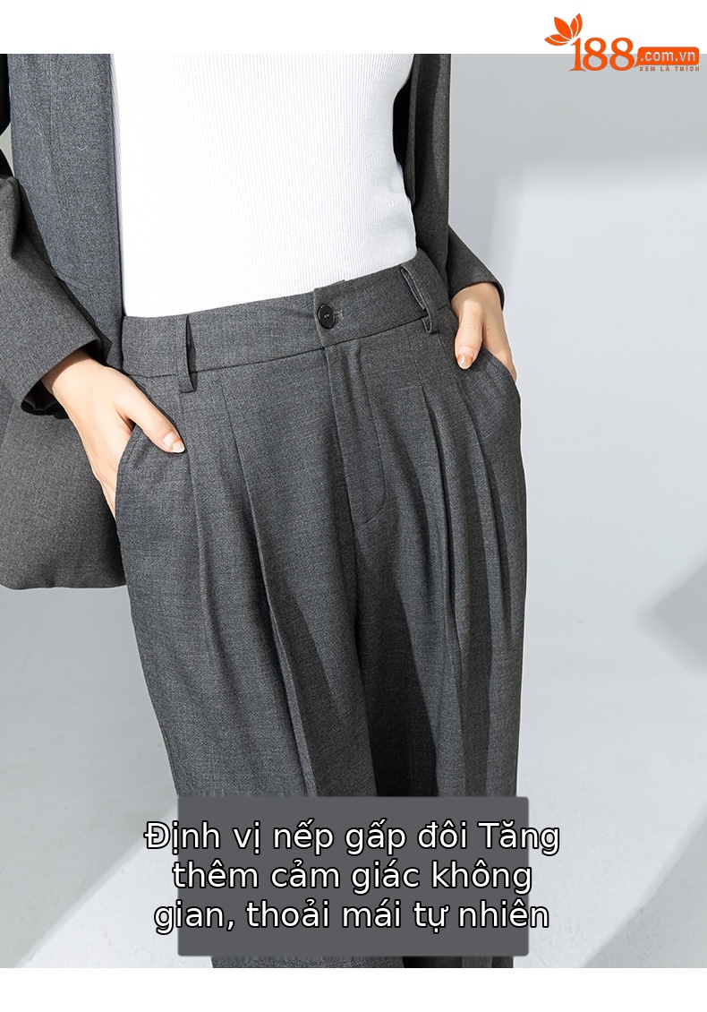 Áo blazer nữ cổ V len TR cao cấp dáng suông công sở — Quần màu xám 73144113 chi tiết 12
