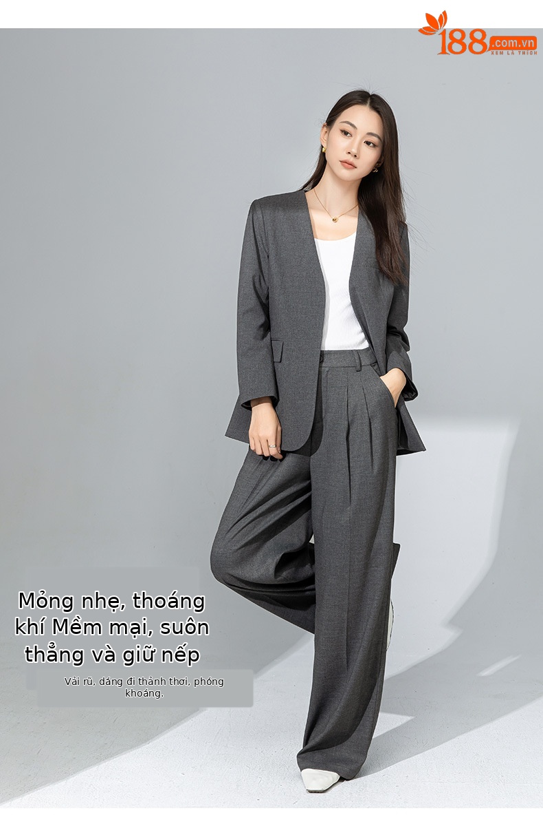 Áo blazer nữ cổ V len TR cao cấp dáng suông công sở — Quần màu xám 73144113 chi tiết 13