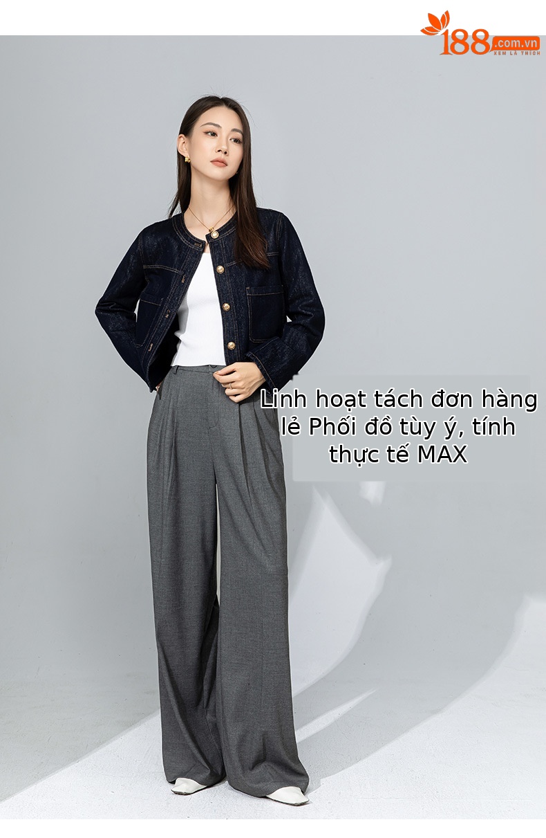 Áo blazer nữ cổ V len TR cao cấp dáng suông công sở — Quần màu xám 73144113 chi tiết 14