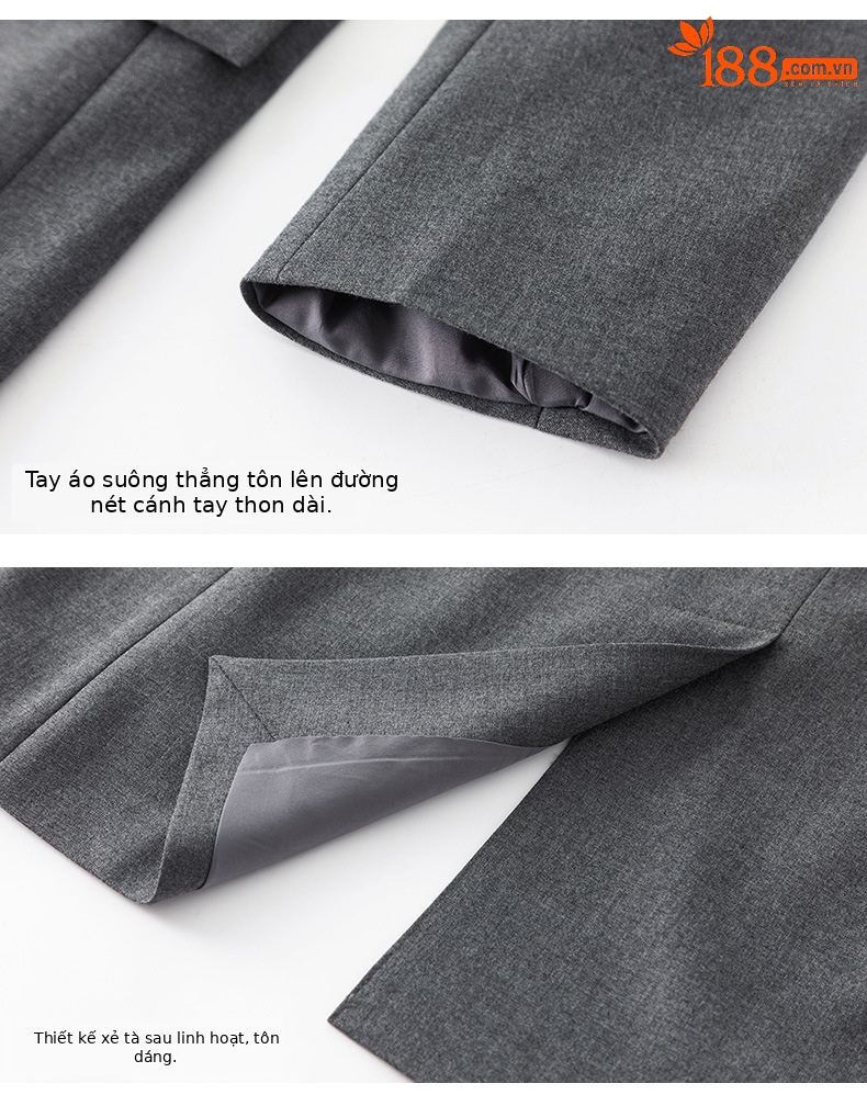 Áo blazer nữ cổ V len TR cao cấp dáng suông công sở — Quần màu xám 73144113 chi tiết 18