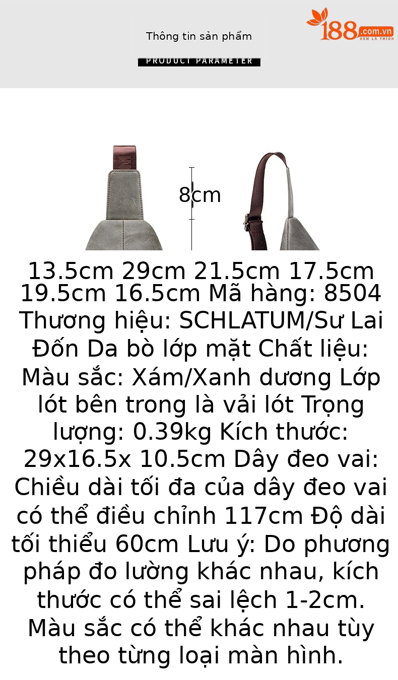Túi đeo chéo nam da bò thật lớp đầu phong cách Âu Mỹ retro — Màu xám, Màu xanh lam, đen chi tiết 7