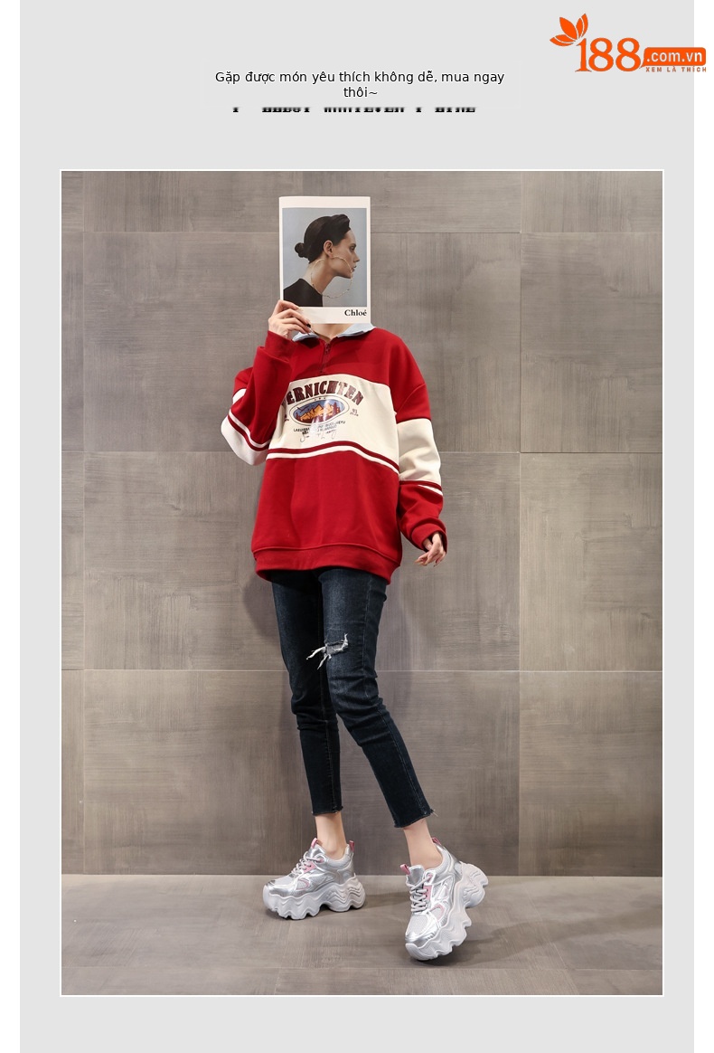 Giày thể thao nữ đế dày tăng chiều cao lưới thoáng khí phong cách dad sneaker — Màu be chi tiết 6