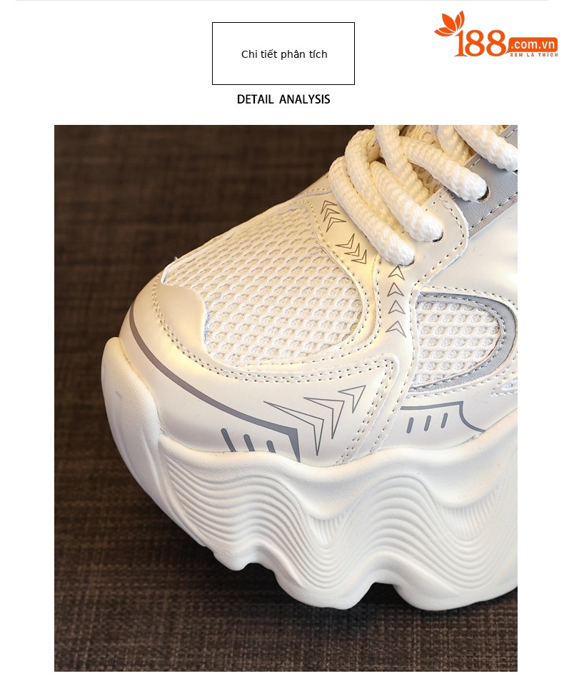Giày thể thao nữ đế dày tăng chiều cao lưới thoáng khí phong cách dad sneaker — Màu be chi tiết 7