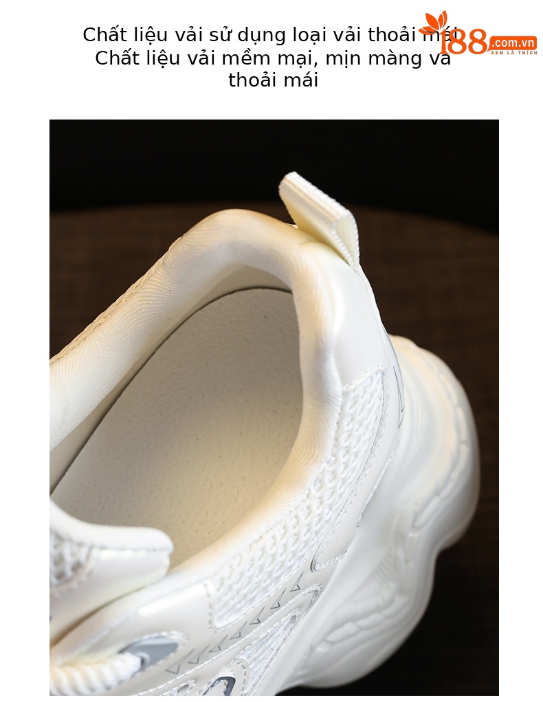 Giày thể thao nữ đế dày tăng chiều cao lưới thoáng khí phong cách dad sneaker — Màu be chi tiết 8