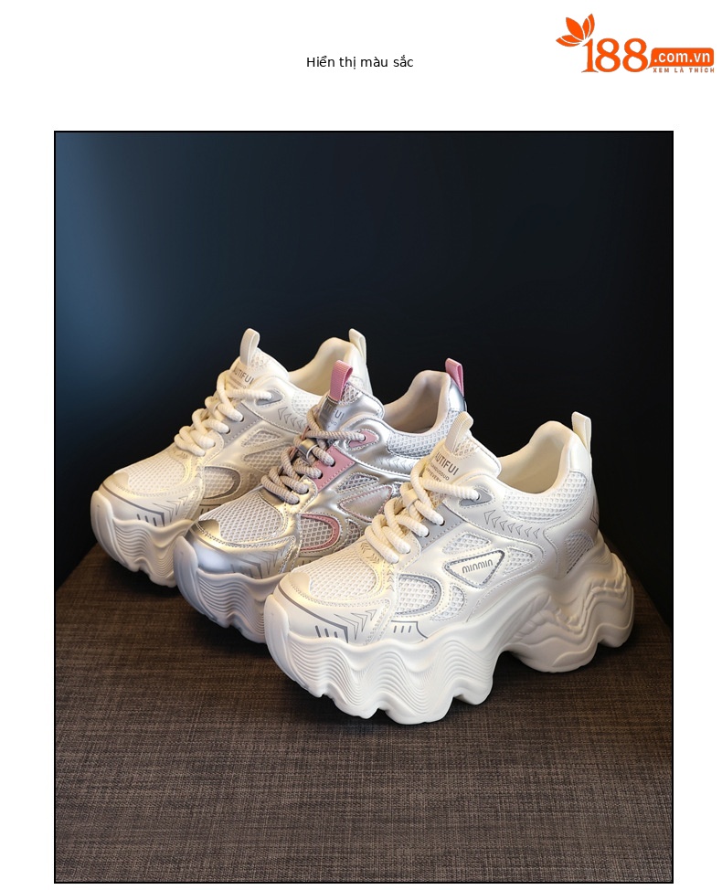 Giày thể thao nữ đế dày tăng chiều cao lưới thoáng khí phong cách dad sneaker — Màu be chi tiết 18