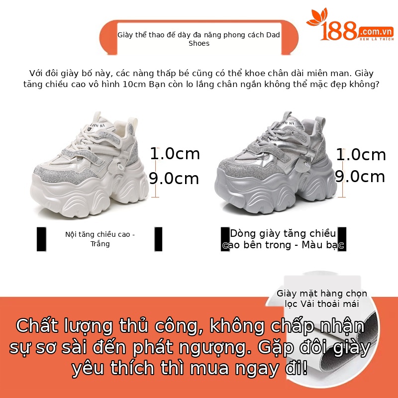 Giày sneaker nữ chunky đế dày độn cao bên trong HS569-3 kiểu mới mùa xuân — Màu trắng