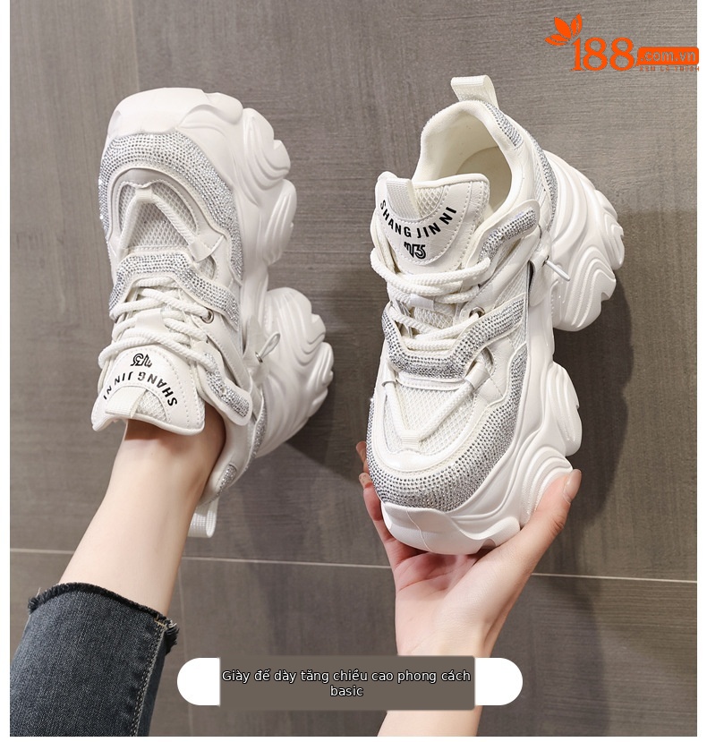 Giày sneaker nữ chunky đế dày độn cao bên trong HS569-3 kiểu mới mùa xuân — Màu trắng chi tiết 1