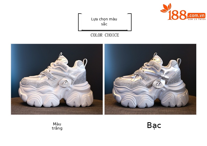 Giày sneaker nữ chunky đế dày độn cao bên trong HS569-3 kiểu mới mùa xuân — Màu trắng chi tiết 2