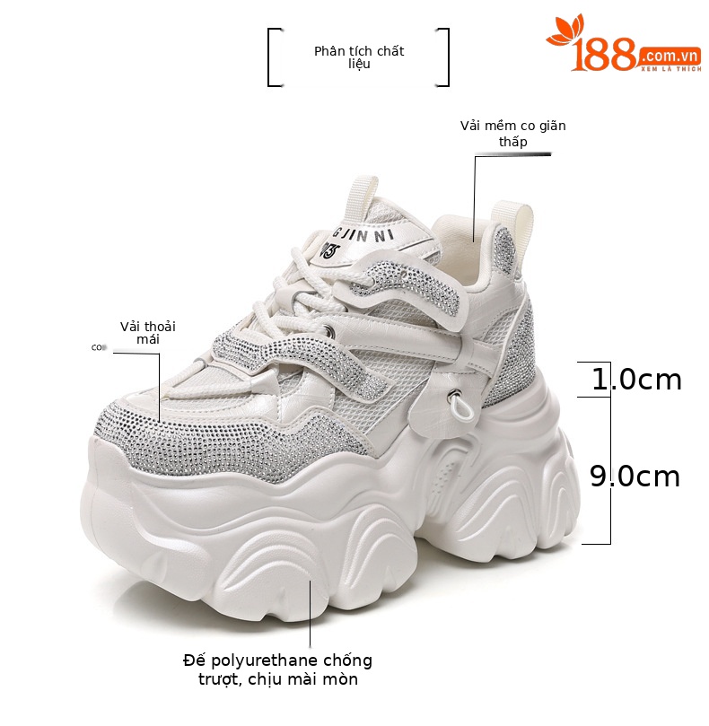 Giày sneaker nữ chunky đế dày độn cao bên trong HS569-3 kiểu mới mùa xuân — Màu trắng chi tiết 3