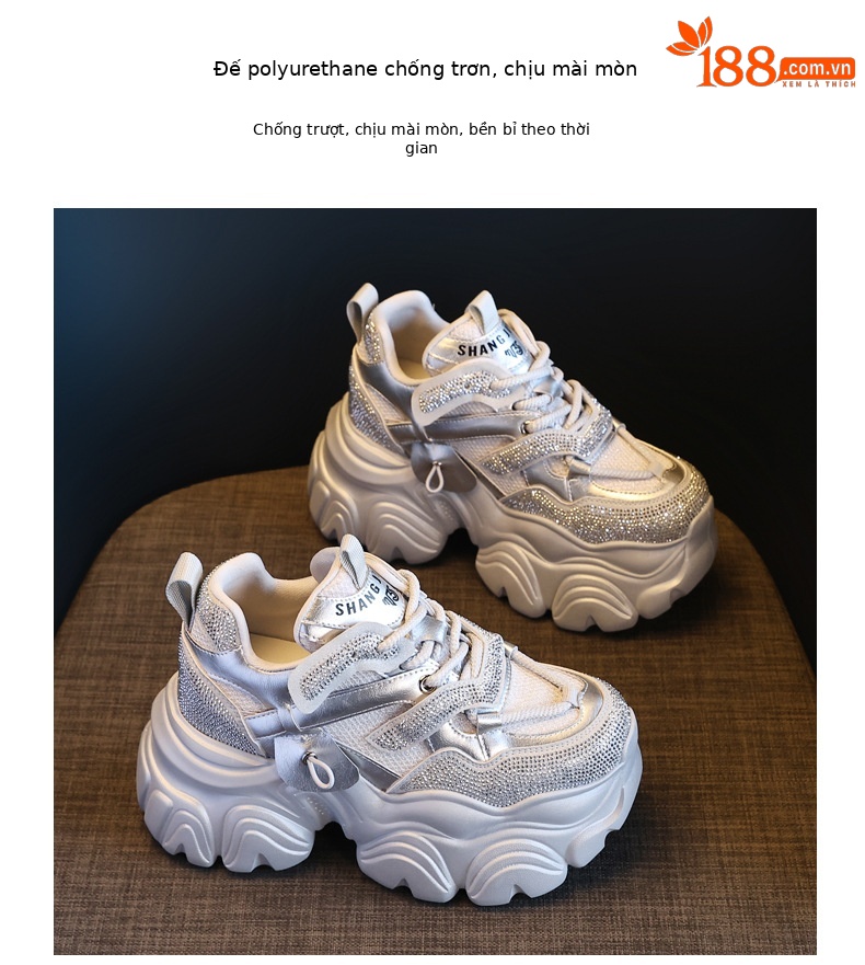 Giày sneaker nữ chunky đế dày độn cao bên trong HS569-3 kiểu mới mùa xuân — Màu trắng chi tiết 10