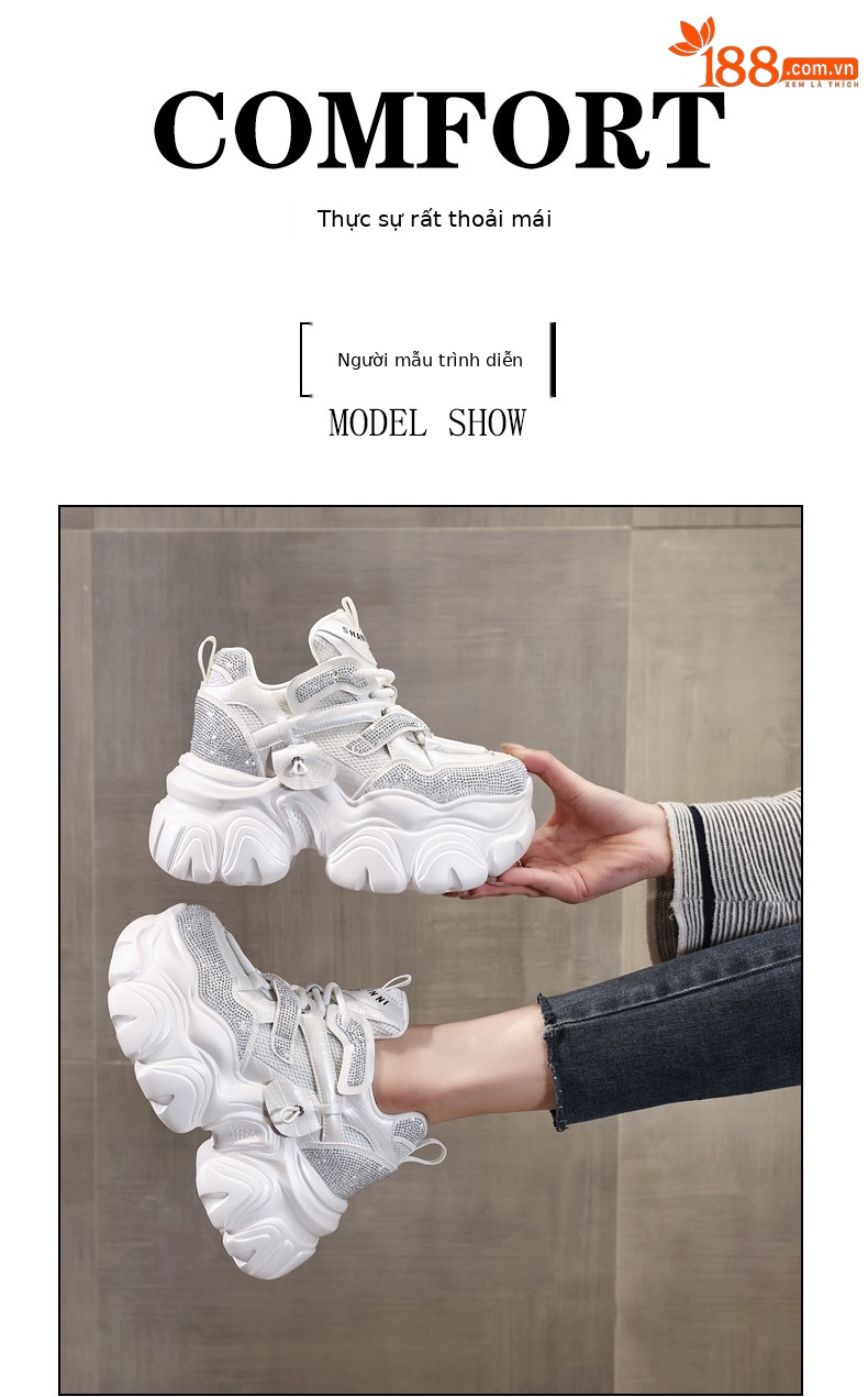 Giày sneaker nữ chunky đế dày độn cao bên trong HS569-3 kiểu mới mùa xuân — Màu trắng chi tiết 11