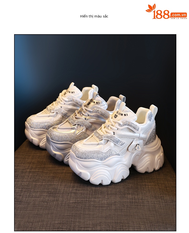 Giày sneaker nữ chunky đế dày độn cao bên trong HS569-3 kiểu mới mùa xuân — Màu trắng chi tiết 18