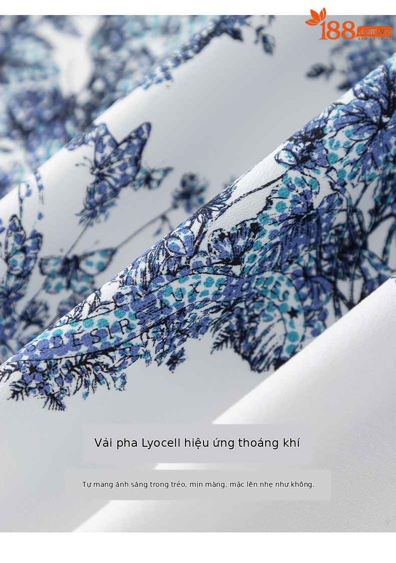 Áo khoác lyocell trắng in hình bướm đính kim cương dáng rộng ngắn — Màu trắng chi tiết 7