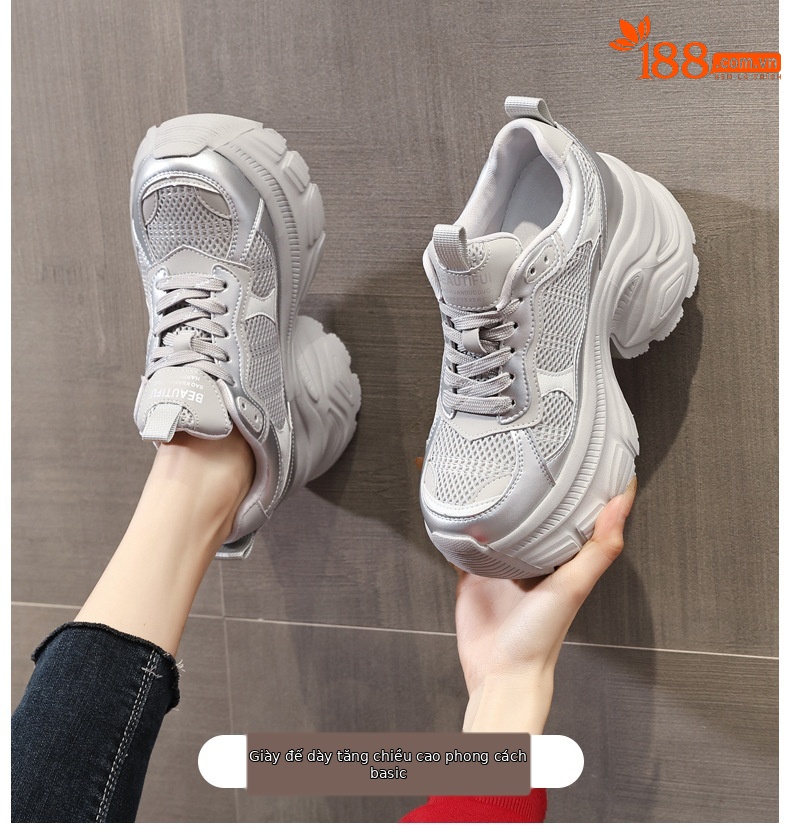 Giày sneaker nữ đế dày chunky mesh lưới thoáng khí, tăng chiều cao nhẹ nhàng — Màu trắng chi tiết 1