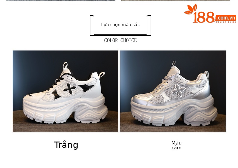 Giày sneaker nữ đế dày chunky mesh lưới thoáng khí, tăng chiều cao nhẹ nhàng — Màu trắng chi tiết 2
