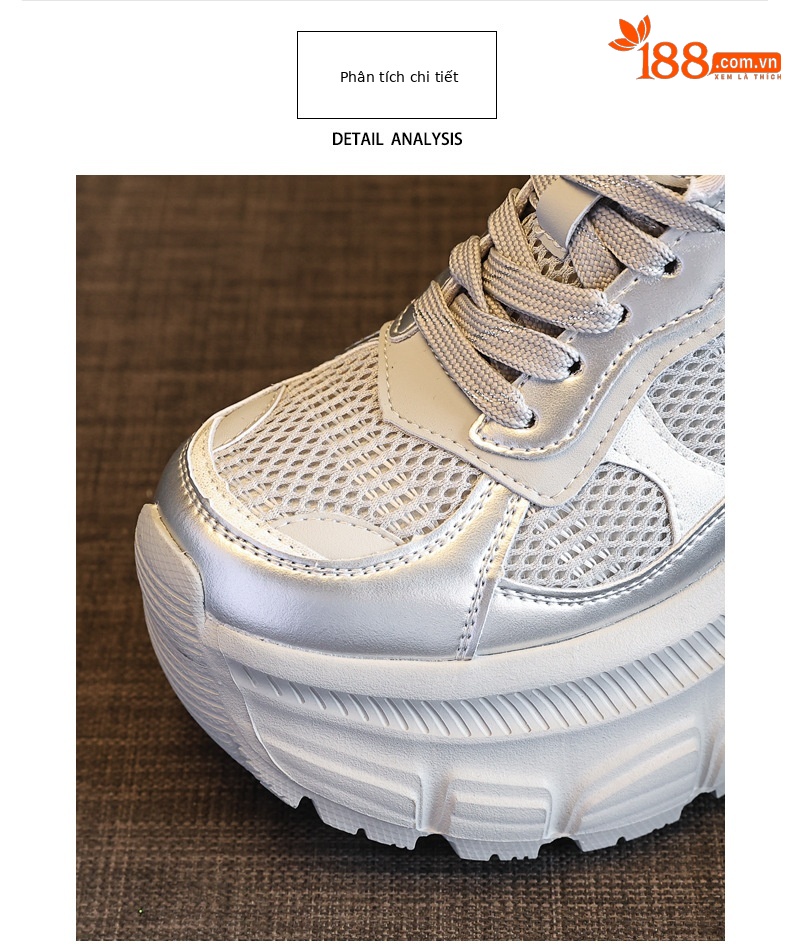 Giày sneaker nữ đế dày chunky mesh lưới thoáng khí, tăng chiều cao nhẹ nhàng — Màu trắng chi tiết 7