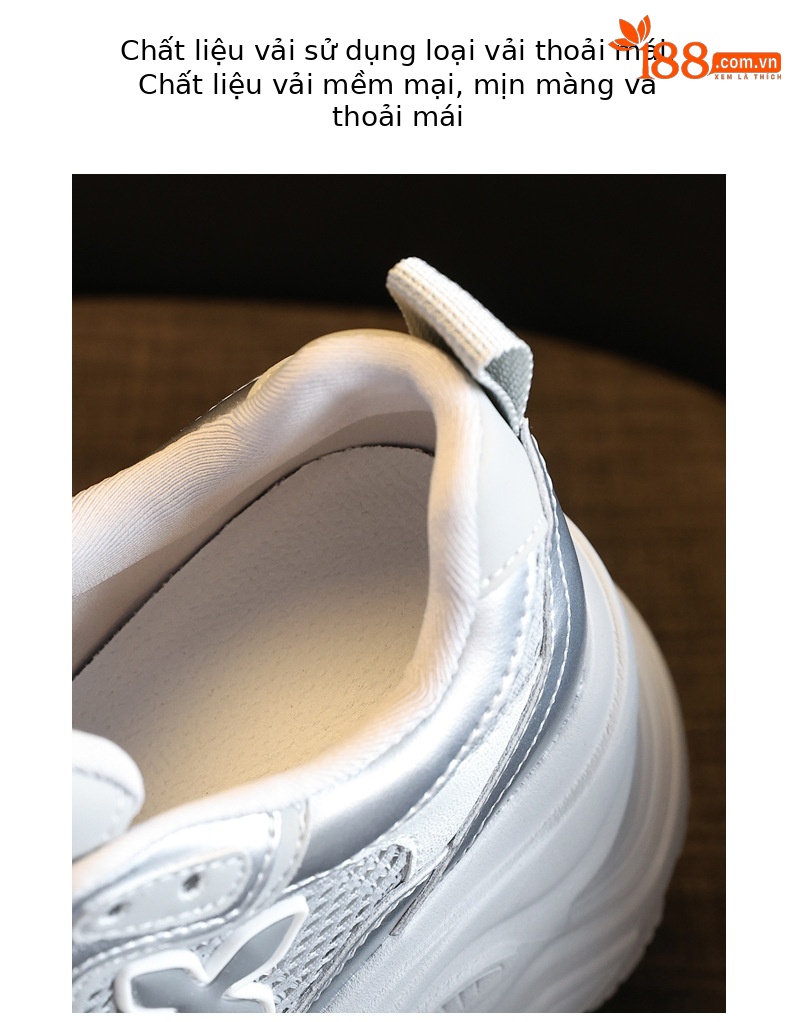 Giày sneaker nữ đế dày chunky mesh lưới thoáng khí, tăng chiều cao nhẹ nhàng — Màu trắng chi tiết 8