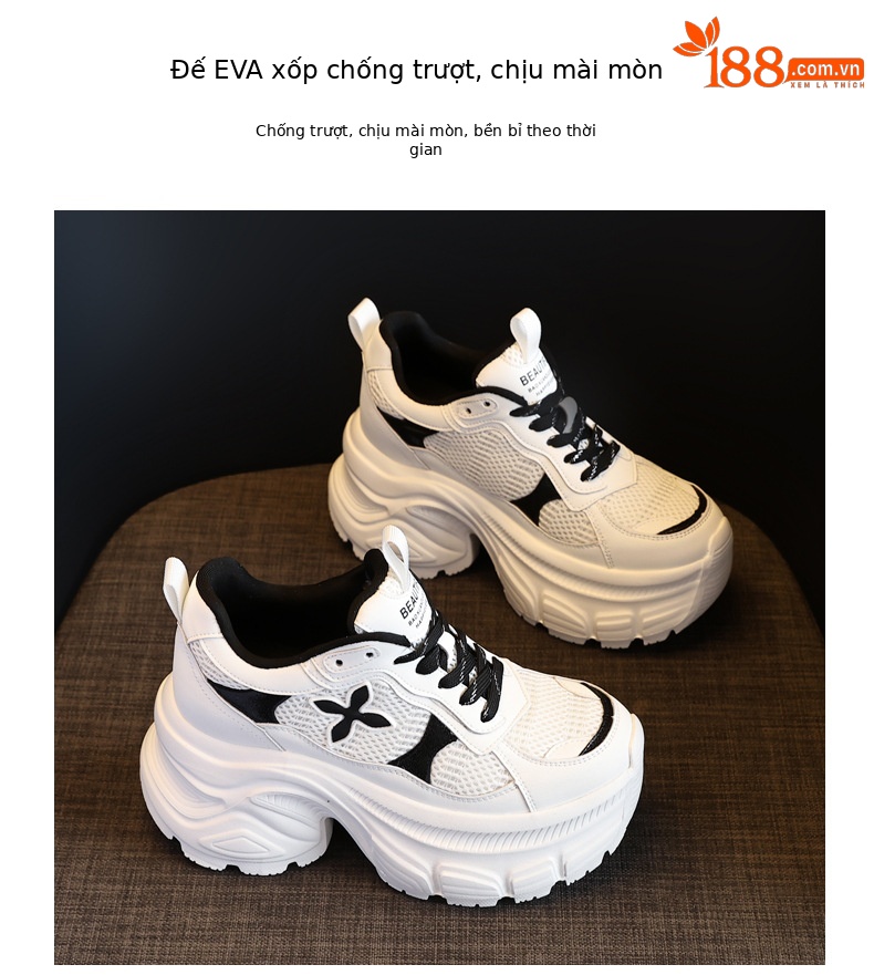Giày sneaker nữ đế dày chunky mesh lưới thoáng khí, tăng chiều cao nhẹ nhàng — Màu trắng chi tiết 10