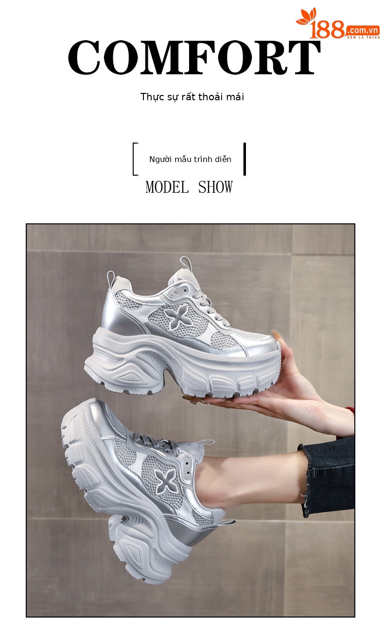 Giày sneaker nữ đế dày chunky mesh lưới thoáng khí, tăng chiều cao nhẹ nhàng — Màu trắng chi tiết 11