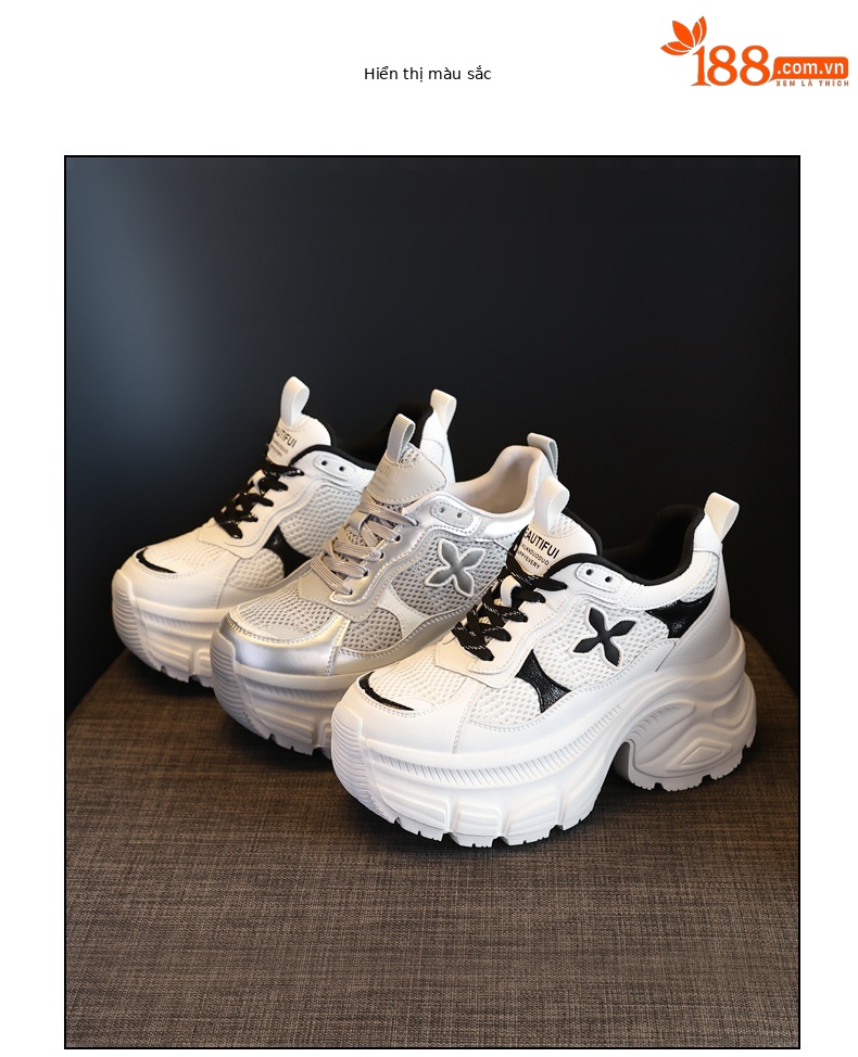 Giày sneaker nữ đế dày chunky mesh lưới thoáng khí, tăng chiều cao nhẹ nhàng — Màu trắng chi tiết 18