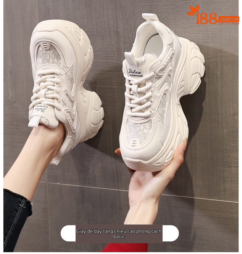 Giày thể thao đế dày dáng nhỏ khoe chân HT1697-12 sneaker nữ chunky đế dày — Màu be chi tiết 1