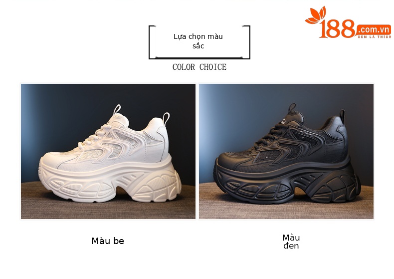 Giày thể thao đế dày dáng nhỏ khoe chân HT1697-12 sneaker nữ chunky đế dày — Màu be chi tiết 2