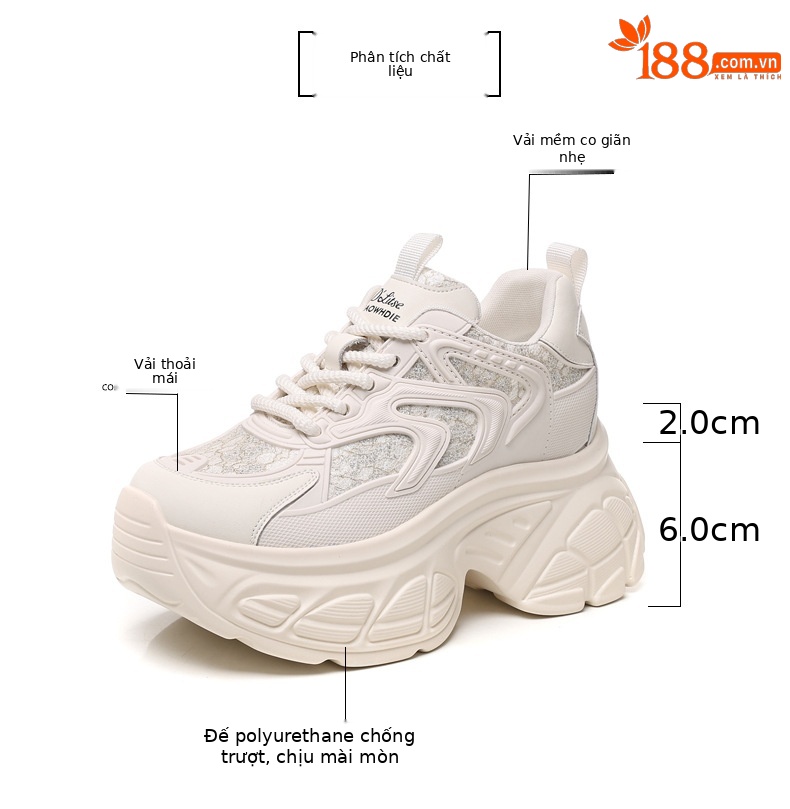 Giày thể thao đế dày dáng nhỏ khoe chân HT1697-12 sneaker nữ chunky đế dày — Màu be chi tiết 3