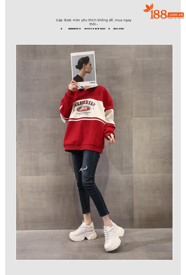 Giày thể thao đế dày dáng nhỏ khoe chân HT1697-12 sneaker nữ chunky đế dày — Màu be chi tiết 6