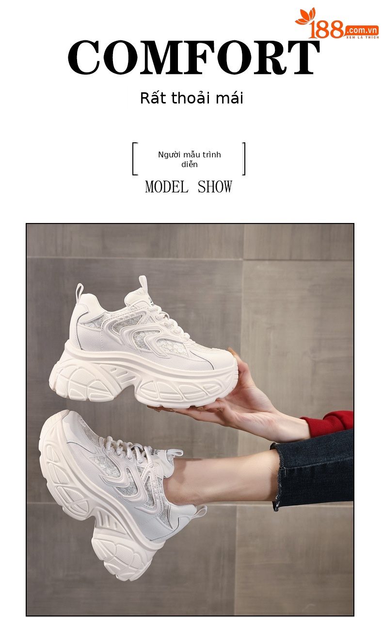 Giày thể thao đế dày dáng nhỏ khoe chân HT1697-12 sneaker nữ chunky đế dày — Màu be chi tiết 11