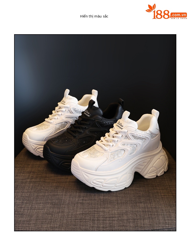 Giày thể thao đế dày dáng nhỏ khoe chân HT1697-12 sneaker nữ chunky đế dày — Màu be chi tiết 18