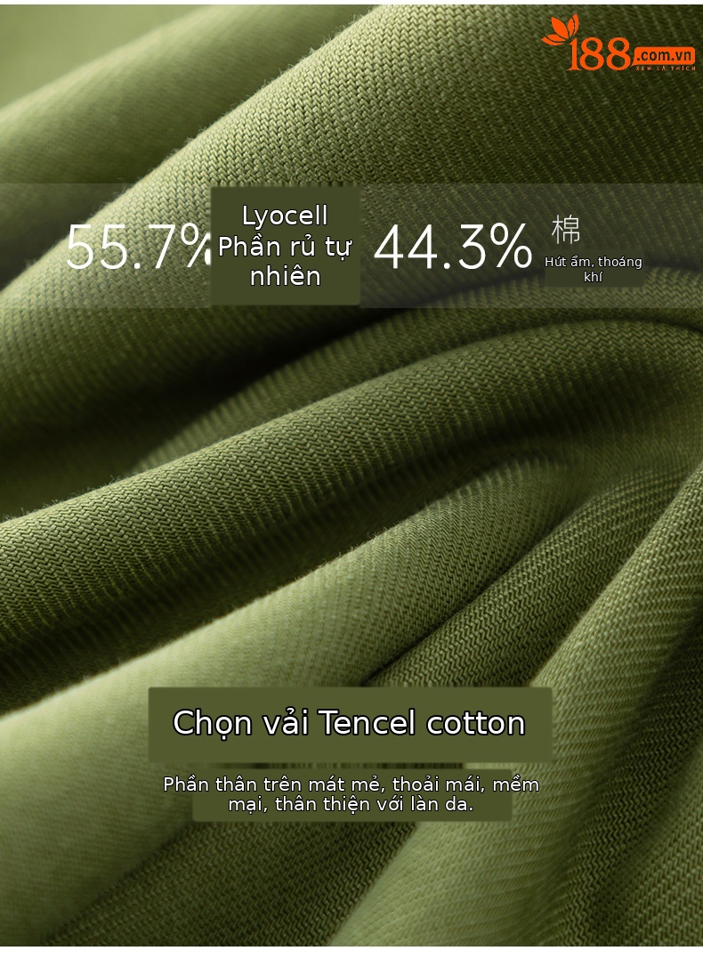 Quần tây nữ ống đứng cạp cao dáng suông dài chấm đất chất Tencel cotton — Xanh bơ chi tiết 5
