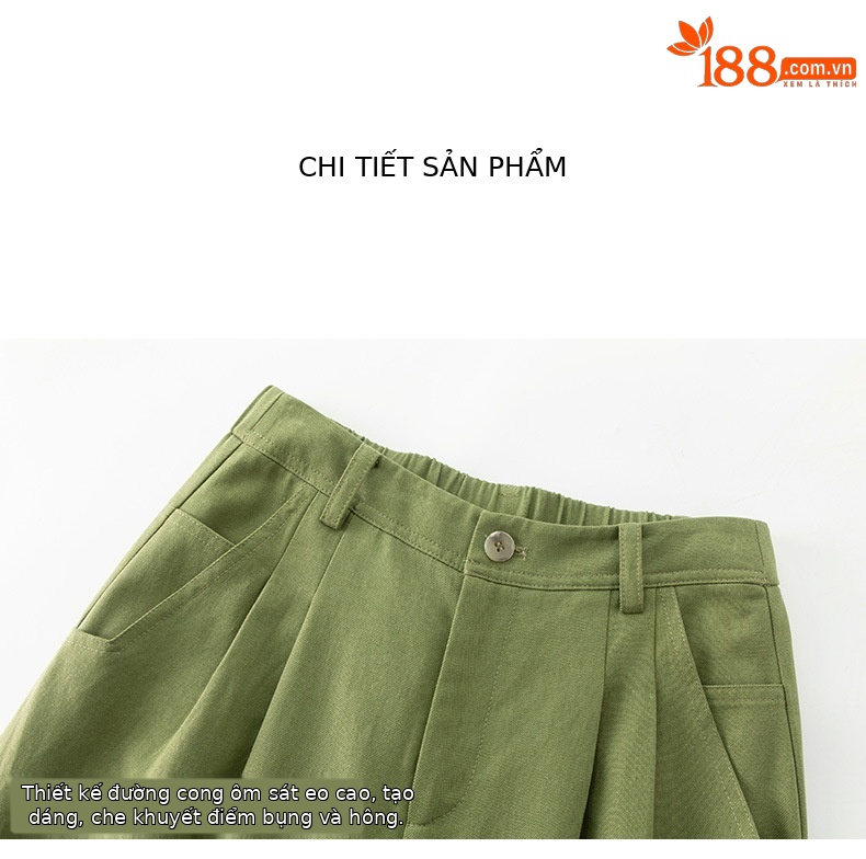 Quần tây nữ ống đứng cạp cao dáng suông dài chấm đất chất Tencel cotton — Xanh bơ chi tiết 13