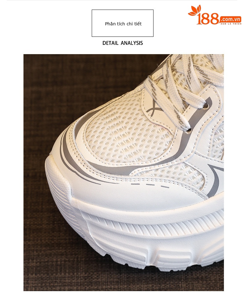 Giày sneaker nữ đế dày chunky mesh thoáng khí, tăng chiều cao bên trong — Màu trắng chi tiết 7