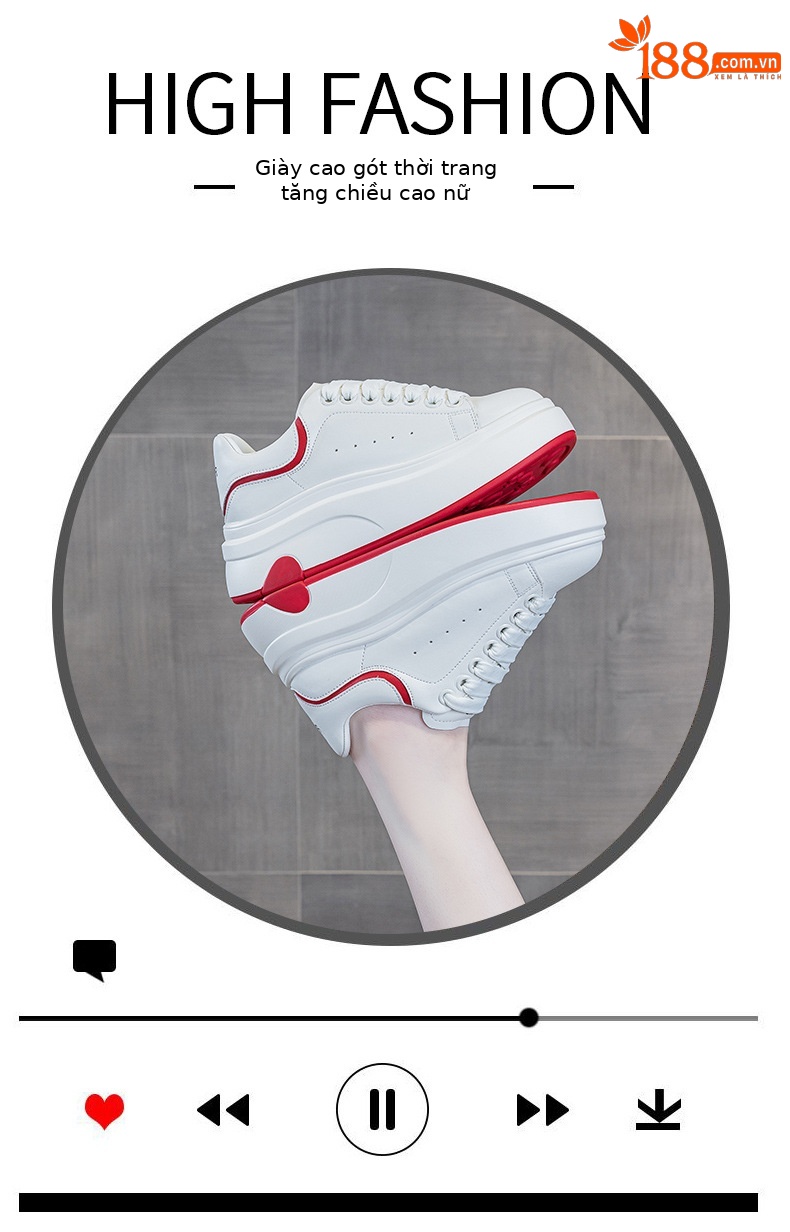 Giày sneaker nữ đế dày thời trang mùa xuân 2026 thiết kế cá tính tăng chiều cao — M2708 màu xám, M2708 màu đỏ, M2708 màu đen chi tiết 4