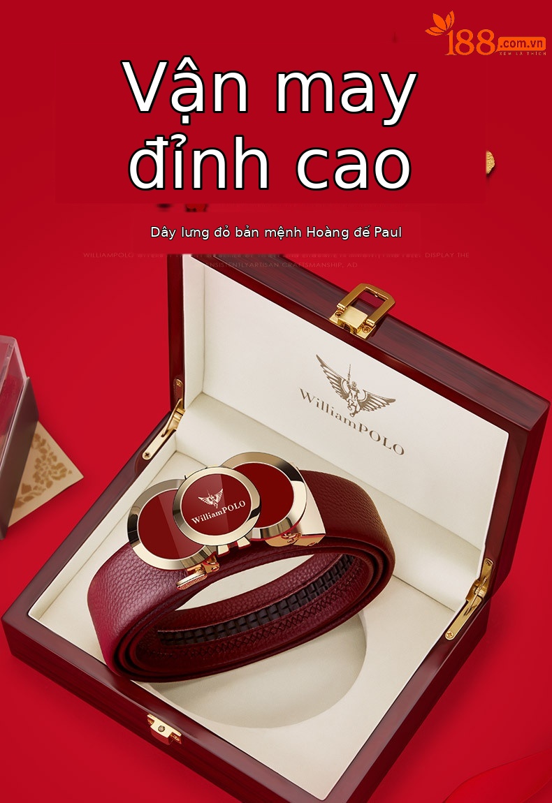 Thắt lưng da bò thật nam cao cấp Emperor Paul – Màu đỏ may mắn, khóa vàng sang trọng, tặng quà năm mới — 120cm, 130cm, 110cm, 125cm chi tiết 1