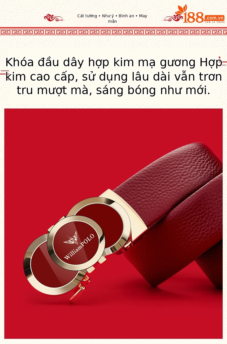 Thắt lưng da bò thật nam cao cấp Emperor Paul – Màu đỏ may mắn, khóa vàng sang trọng, tặng quà năm mới — 120cm, 130cm, 110cm, 125cm chi tiết 3