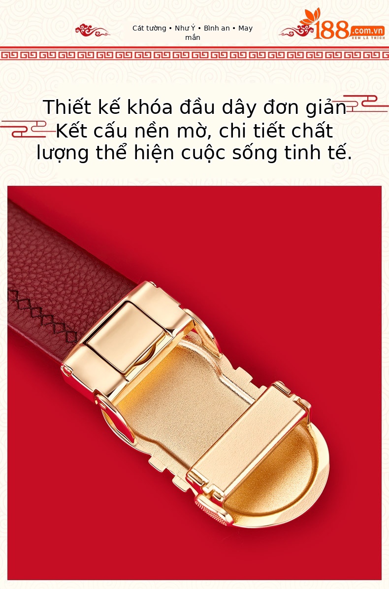 Thắt lưng da bò thật nam cao cấp Emperor Paul – Màu đỏ may mắn, khóa vàng sang trọng, tặng quà năm mới — 120cm, 130cm, 110cm, 125cm chi tiết 5