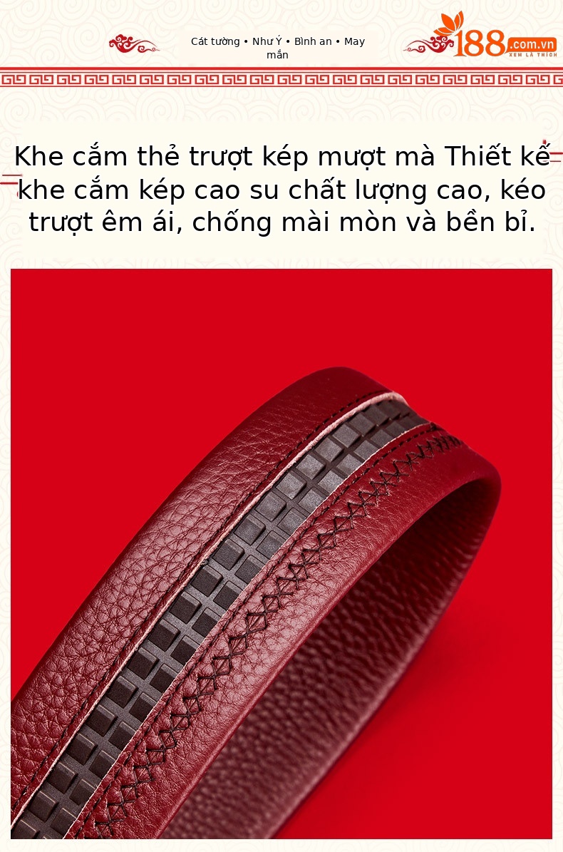 Thắt lưng da bò thật nam cao cấp Emperor Paul – Màu đỏ may mắn, khóa vàng sang trọng, tặng quà năm mới — 120cm, 130cm, 110cm, 125cm chi tiết 6