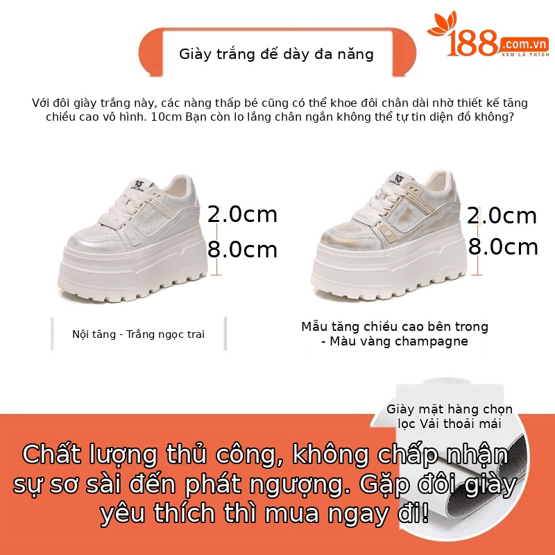 Giày sneaker nữ đế dày độn cao bên trong, phong cách thời trang dáng nhỏ — Màu vàng sâm panh