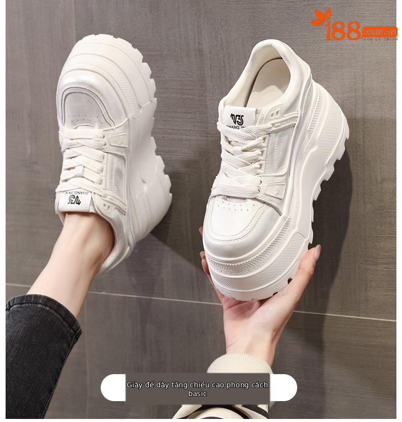 Giày sneaker nữ đế dày độn cao bên trong, phong cách thời trang dáng nhỏ — Màu vàng sâm panh chi tiết 1