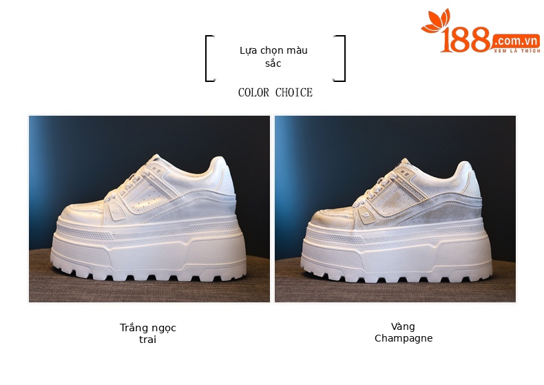 Giày sneaker nữ đế dày độn cao bên trong, phong cách thời trang dáng nhỏ — Màu vàng sâm panh chi tiết 2