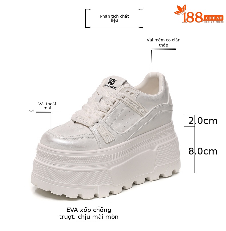 Giày sneaker nữ đế dày độn cao bên trong, phong cách thời trang dáng nhỏ — Màu vàng sâm panh chi tiết 3