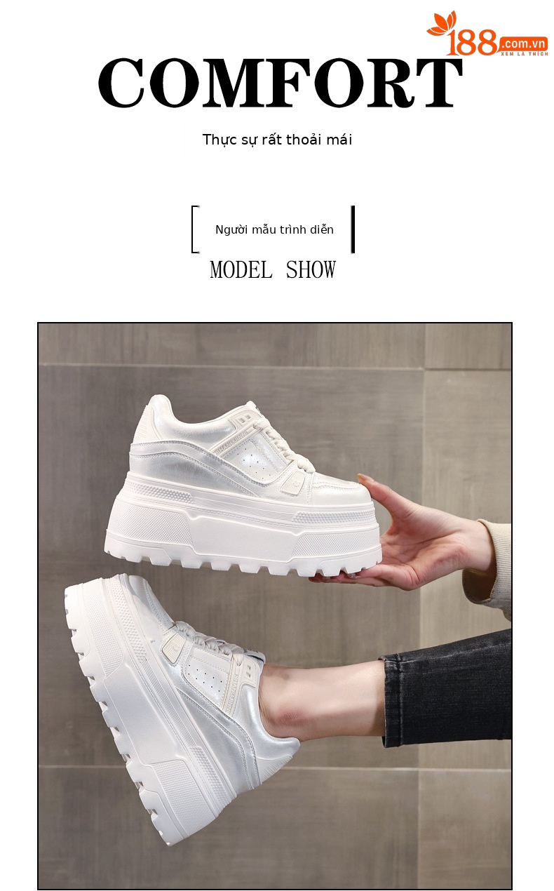 Giày sneaker nữ đế dày độn cao bên trong, phong cách thời trang dáng nhỏ — Màu vàng sâm panh chi tiết 11