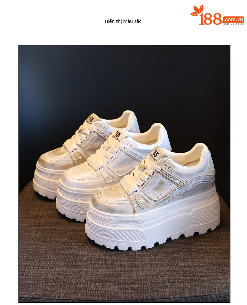 Giày sneaker nữ đế dày độn cao bên trong, phong cách thời trang dáng nhỏ — Màu vàng sâm panh chi tiết 18