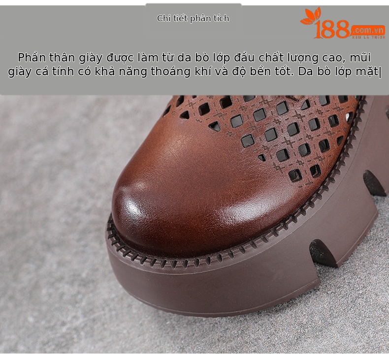 Giày boot nữ cổ cao da bò thật đế bánh xốp dày — Màu nâu chi tiết 3